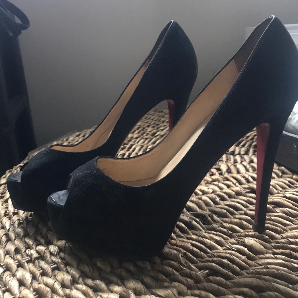 Black Suede Christian Louboutin Platform Heels